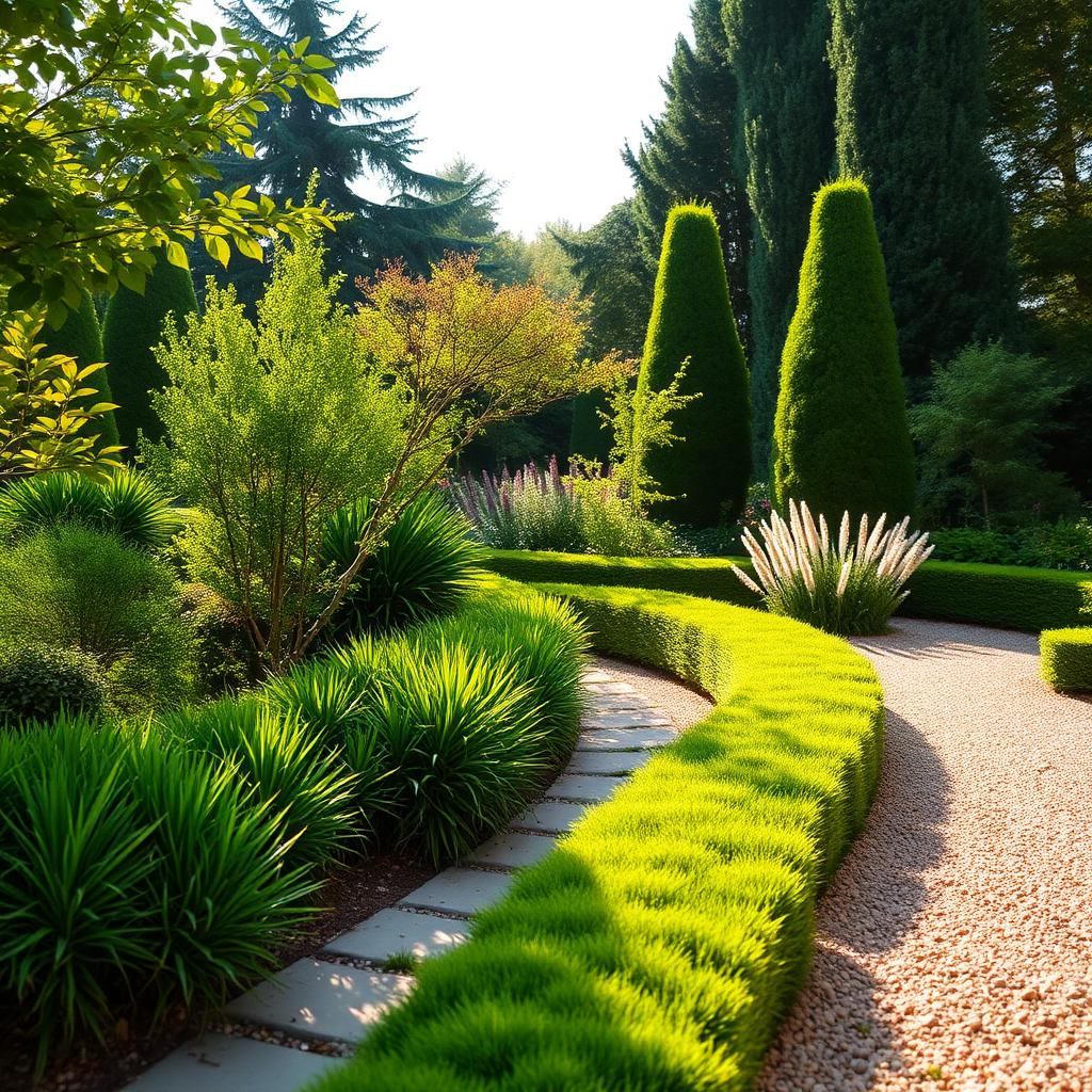 Manicured garden with stone path